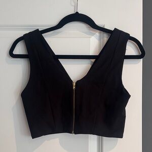 Karina Grimaldi Black V-Neck Crop Top with Gold Zipper